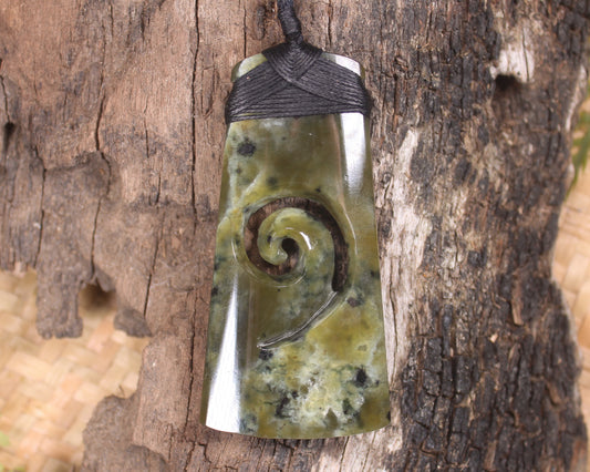 Toki or Adze with Koru Pendant carved from Rimu Pounamu - NZ Greenstone