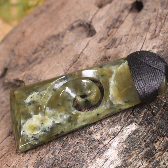 Toki or Adze with Koru Pendant carved from Rimu Pounamu - NZ Greenstone