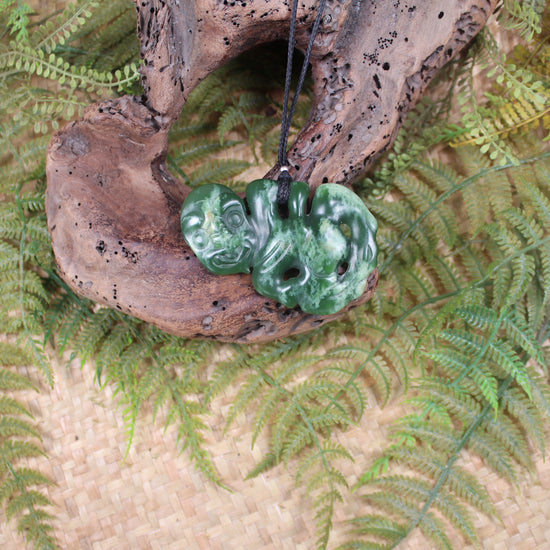 Hei Tiki carved from Flower Jade Pounamu - NZ Greenstone
