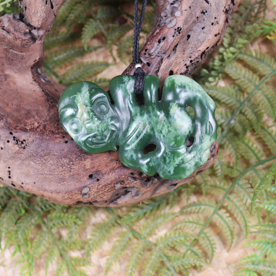 Hei Tiki carved from Flower Jade Pounamu - NZ Greenstone