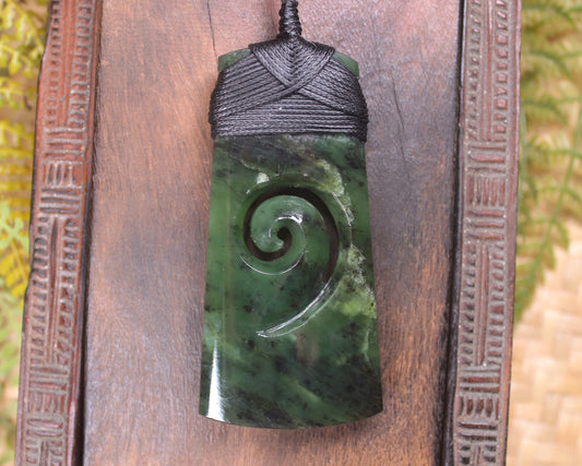 Toki or Adze with Koru Pendant carved from Rimu Pounamu - NZ Greenstone