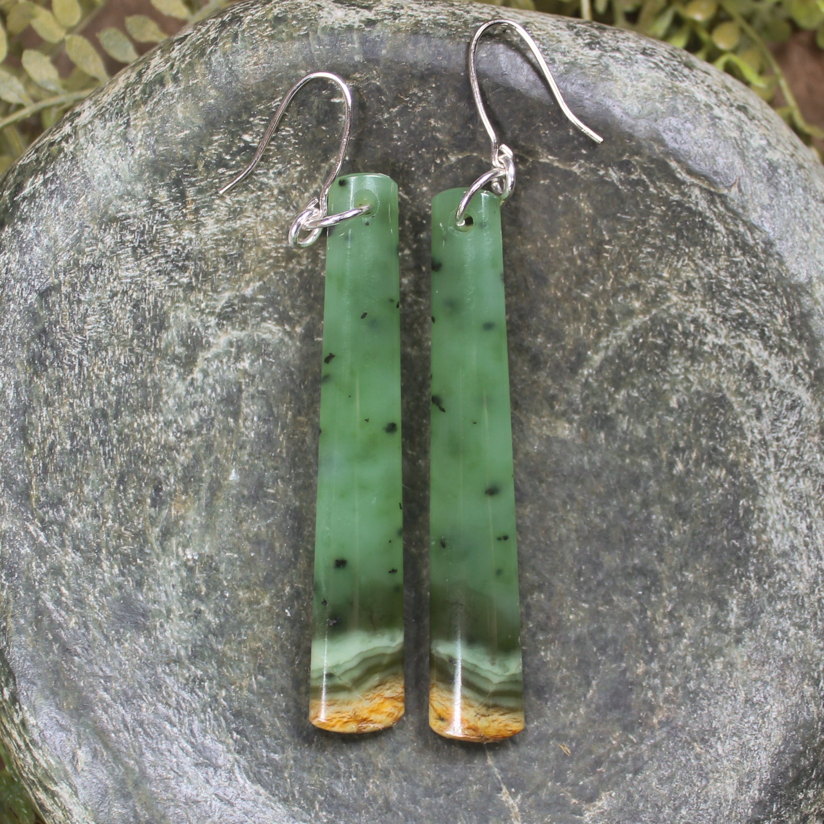 Roimata or Teardrop earrings carved from Flower Jade Pounamu - NZ Greenstone