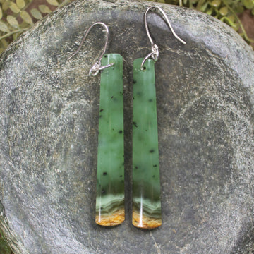 Roimata or Teardrop earrings carved from Flower Jade Pounamu - NZ Greenstone