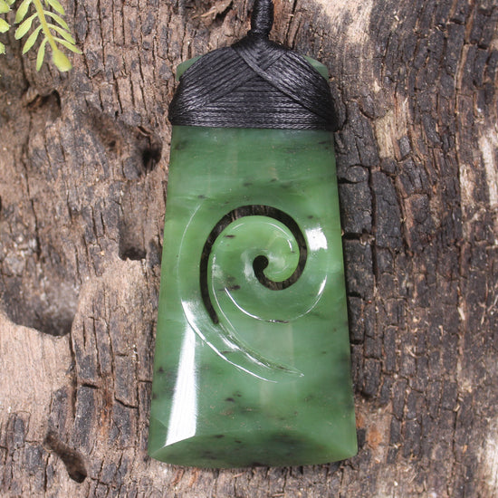 Toki or Adze with Koru carved from Hapopo Pounamu - NZ Greenstone