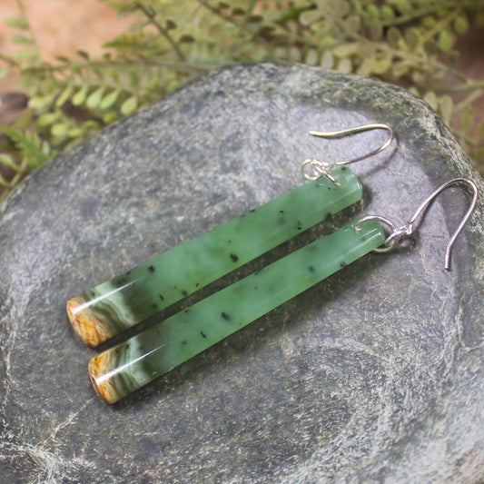 Roimata or Teardrop earrings carved from Flower Jade Pounamu - NZ Greenstone