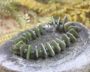 Hapopo Pounamu Sterling Silver beaded bracelet - NZ Greenstone
