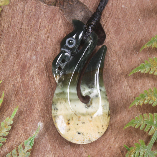 Manaia carved from Flower Jade Pounamu - NZ Greenstone