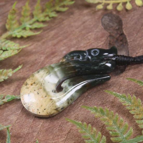 Manaia carved from Flower Jade Pounamu - NZ Greenstone