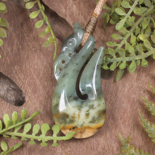 Manaia carved from Flower Jade Pounamu - NZ Greenstone
