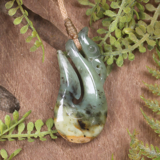 Manaia carved from Flower Jade Pounamu - NZ Greenstone