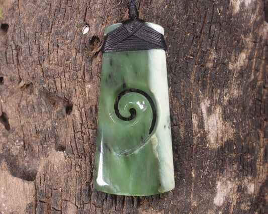 Toki or Adze with Koru carved from Hapopo Pounamu - NZ Greenstone