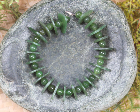 Hapopo Pounamu Sterling Silver beaded bracelet - NZ Greenstone