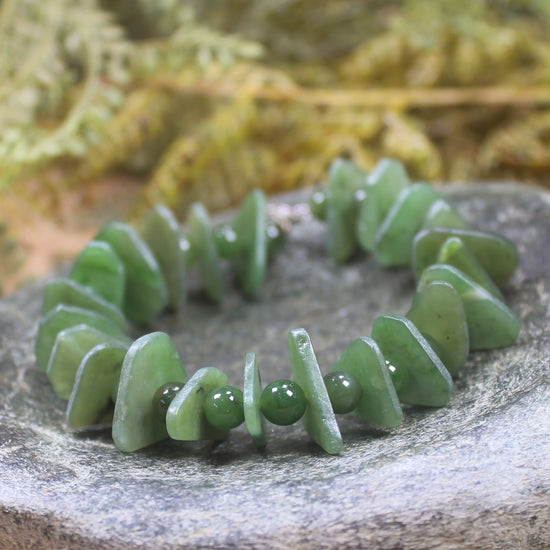 Hapopo Pounamu Sterling Silver beaded bracelet - NZ Greenstone
