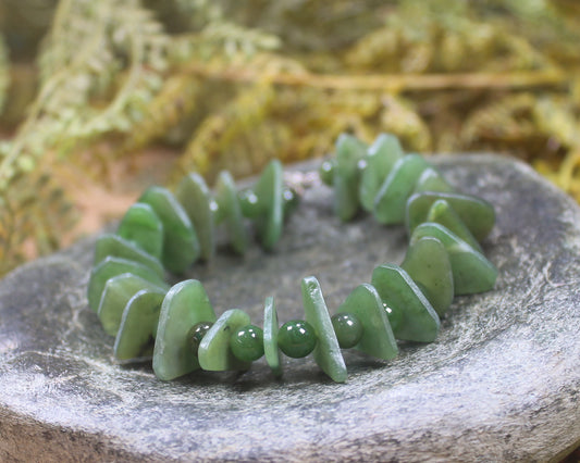 Hapopo Pounamu Sterling Silver beaded bracelet - NZ Greenstone