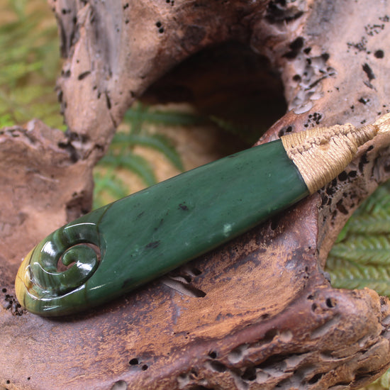Roimata or Teardop with Koru carved from Kawakawa Pounamu - NZ Greenstone