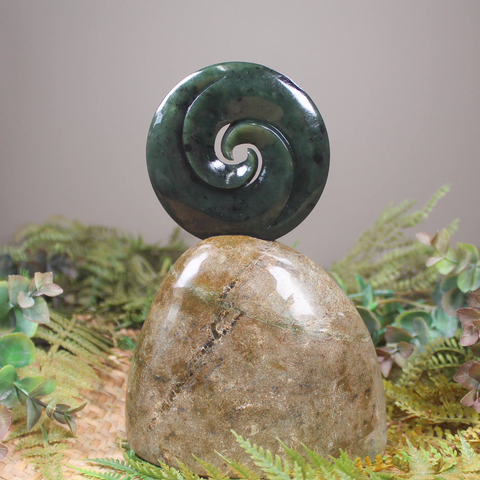 Koru sculpture carved from Rimu Pounamu - NZ Greenstone