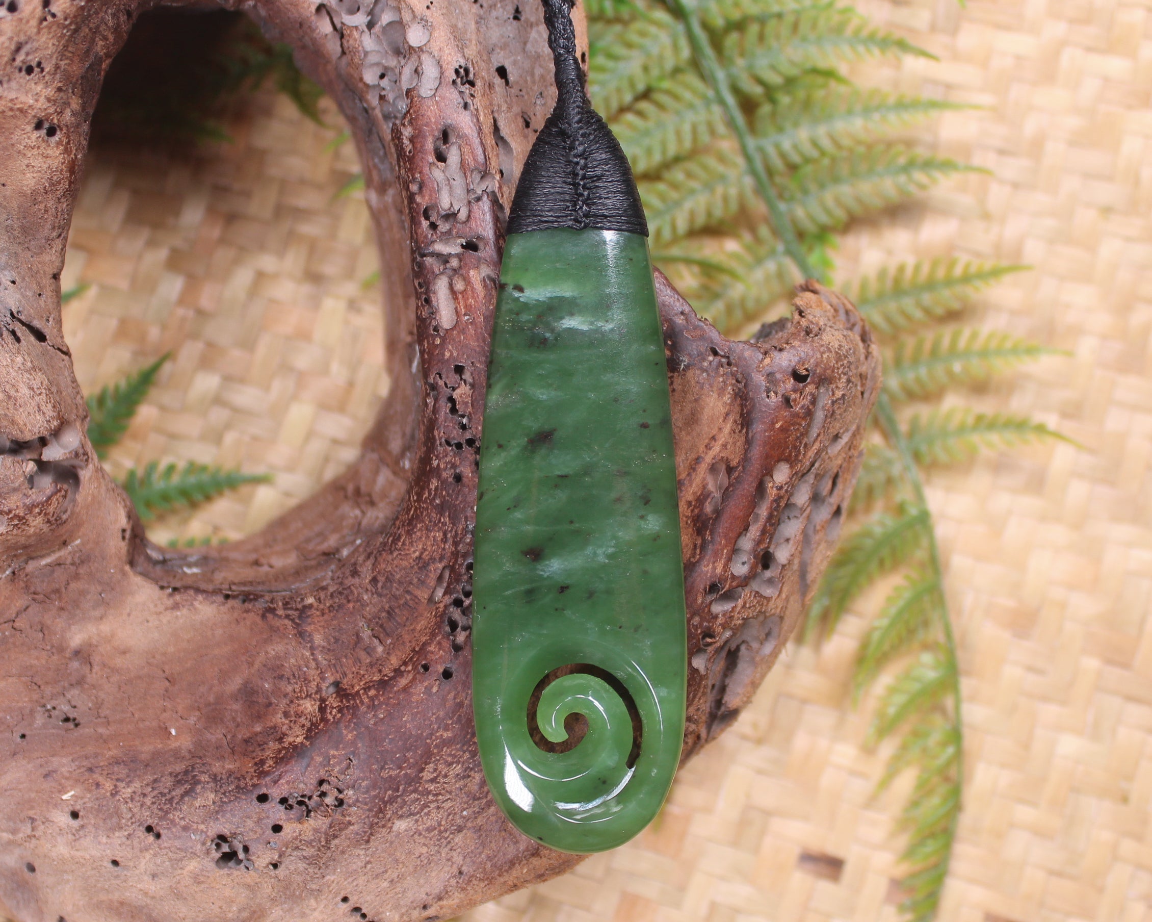 Roimata with Koru Pendant carved from Hapopo Pounamu - NZ Greenstone