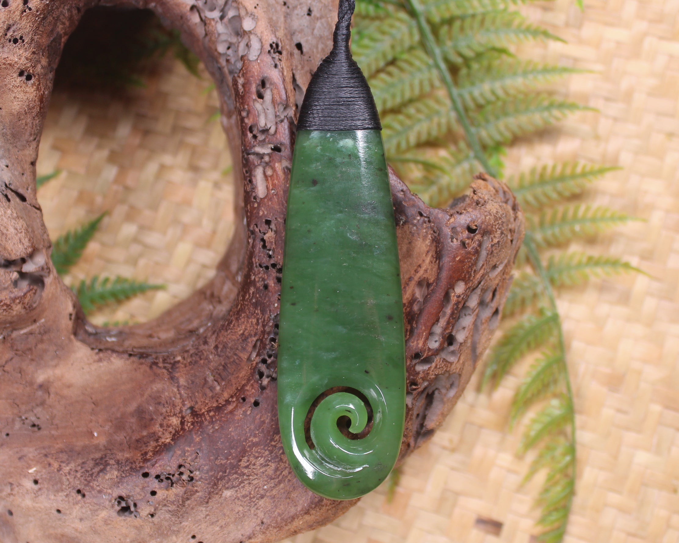 Roimata with Koru Pendant carved from Hapopo Pounamu - NZ Greenstone