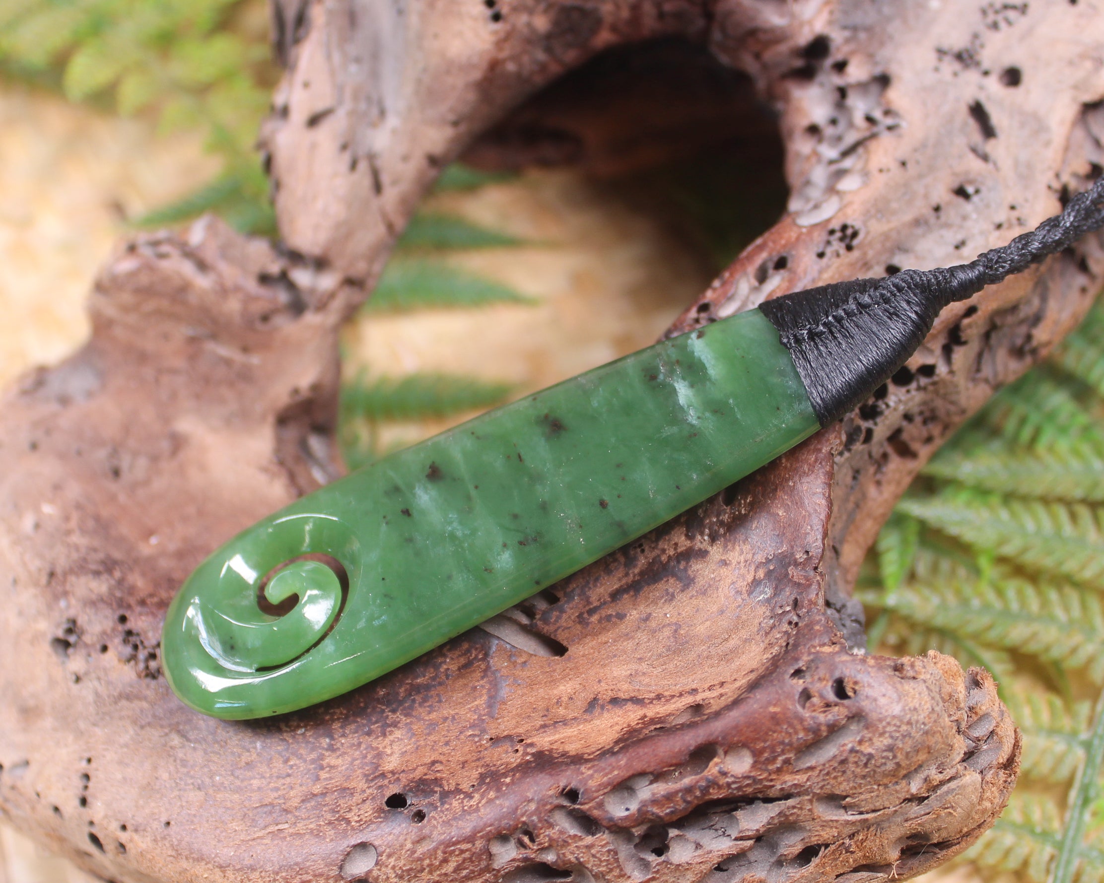 Roimata with Koru Pendant carved from Hapopo Pounamu - NZ Greenstone