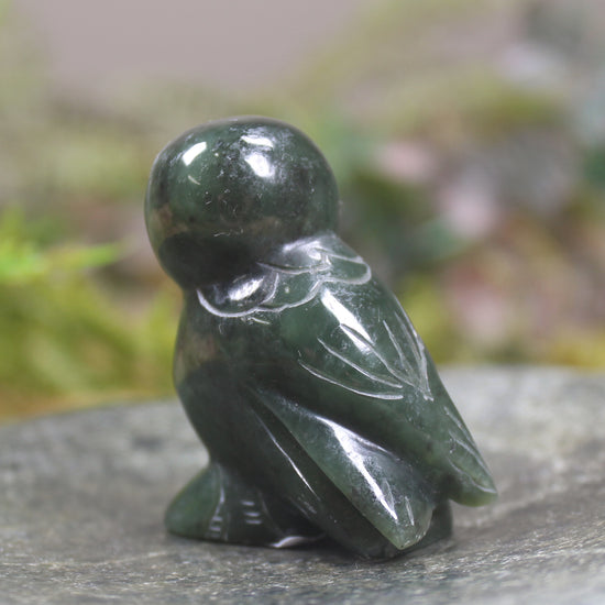 Pounamu owl sculpture