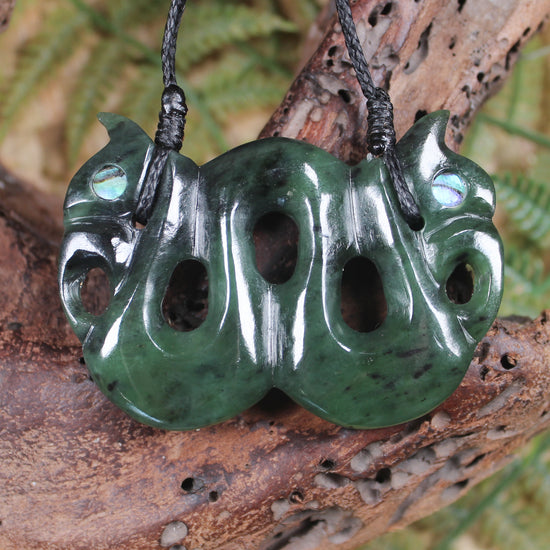 Pekapeka Pendant carved from Hapopo Pounamu - NZ Greenstone