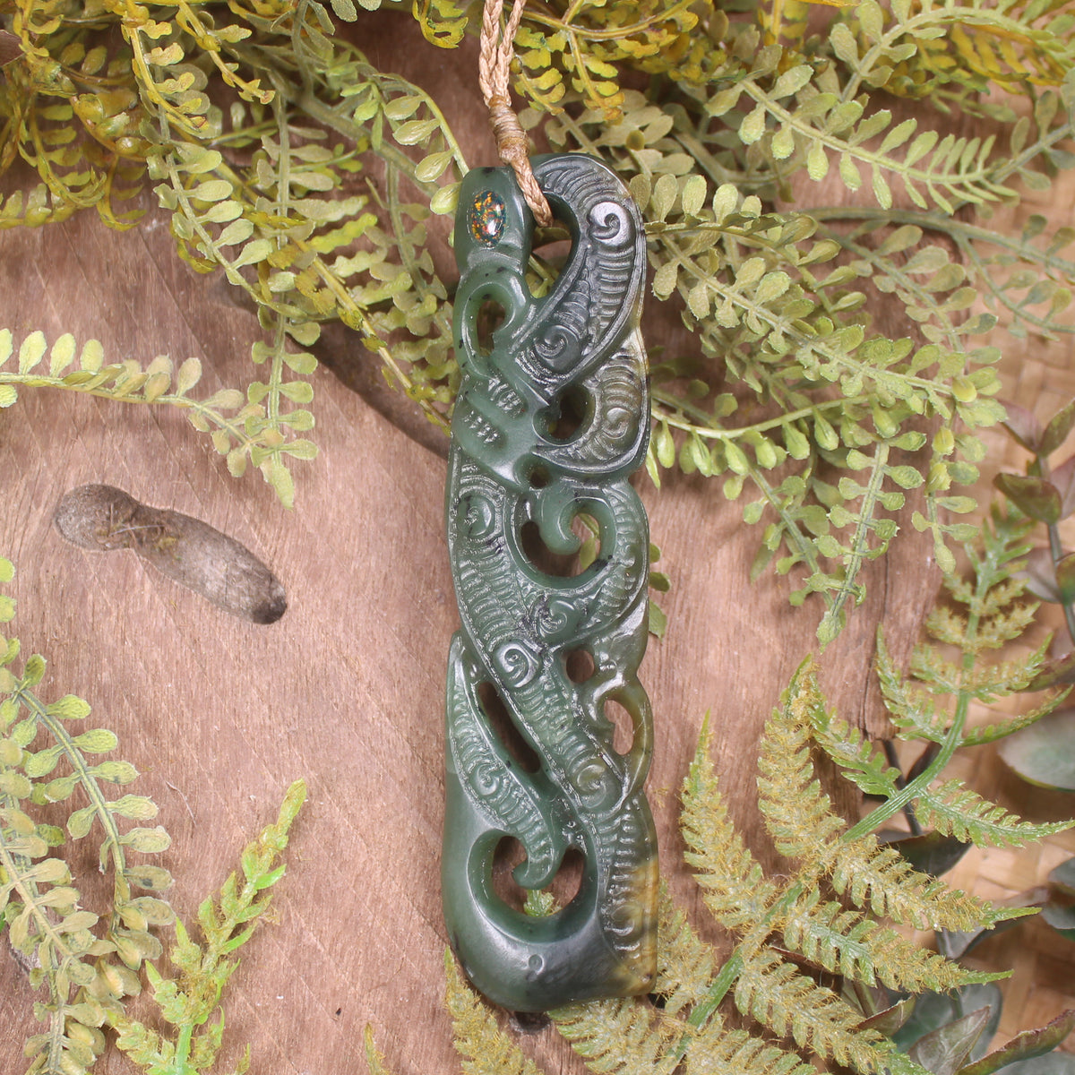 Manaia carved from Flower Jade Pounamu - NZ Greenstone