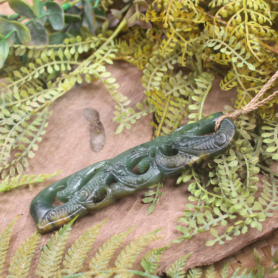 Manaia carved from Flower Jade Pounamu - NZ Greenstone