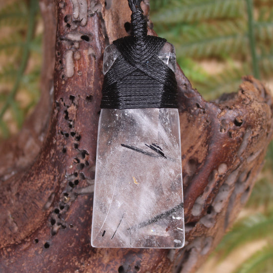 Quartz with Black Tourmaline carved into a Toki or Adze