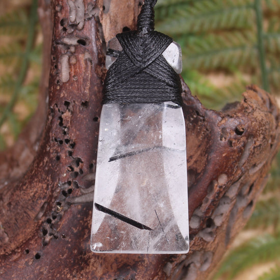 Quartz with Black Tourmaline carved into a Toki or Adze