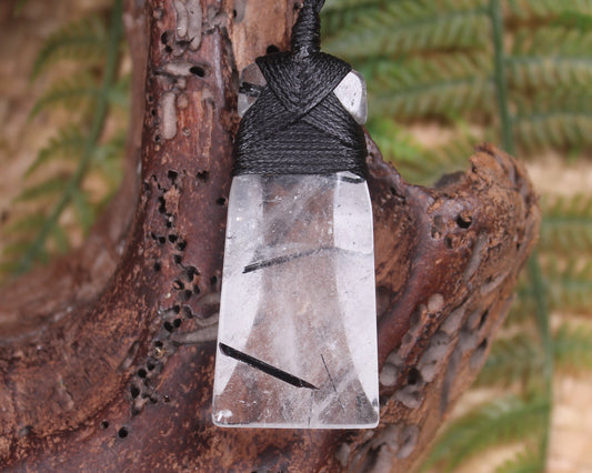 Quartz with Black Tourmaline carved into a Toki or Adze