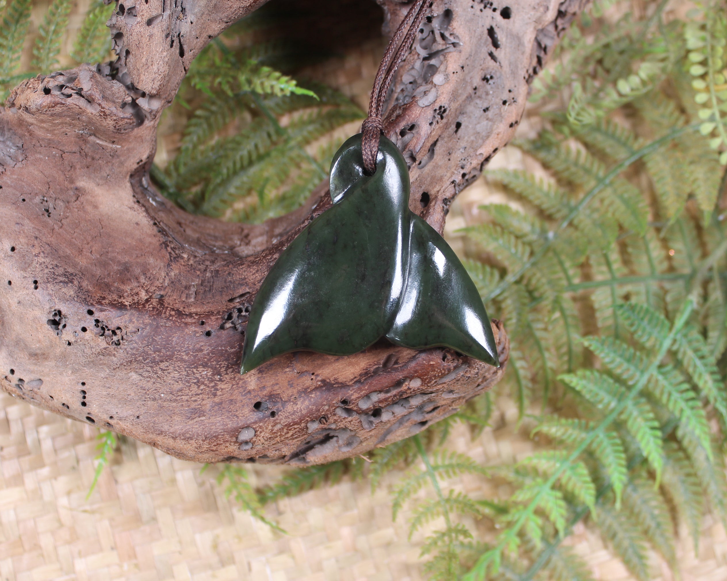 Whale Tail carved from Rimu Pounamu - NZ Greenstone