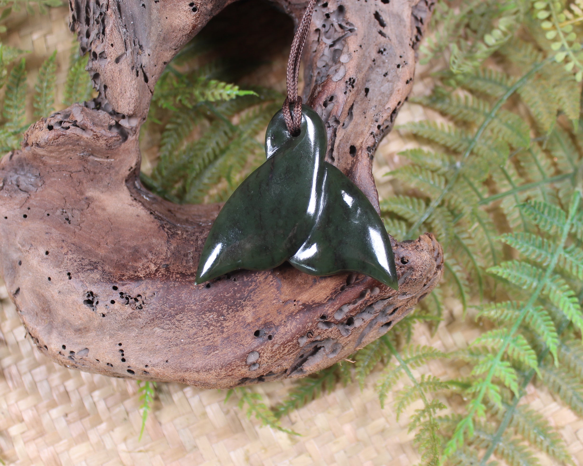 Whale Tail carved from Rimu Pounamu - NZ Greenstone