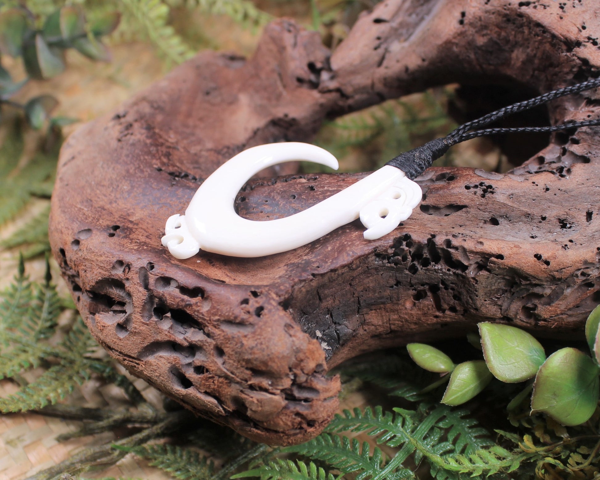 Hei Matau carved from NZ beef bone