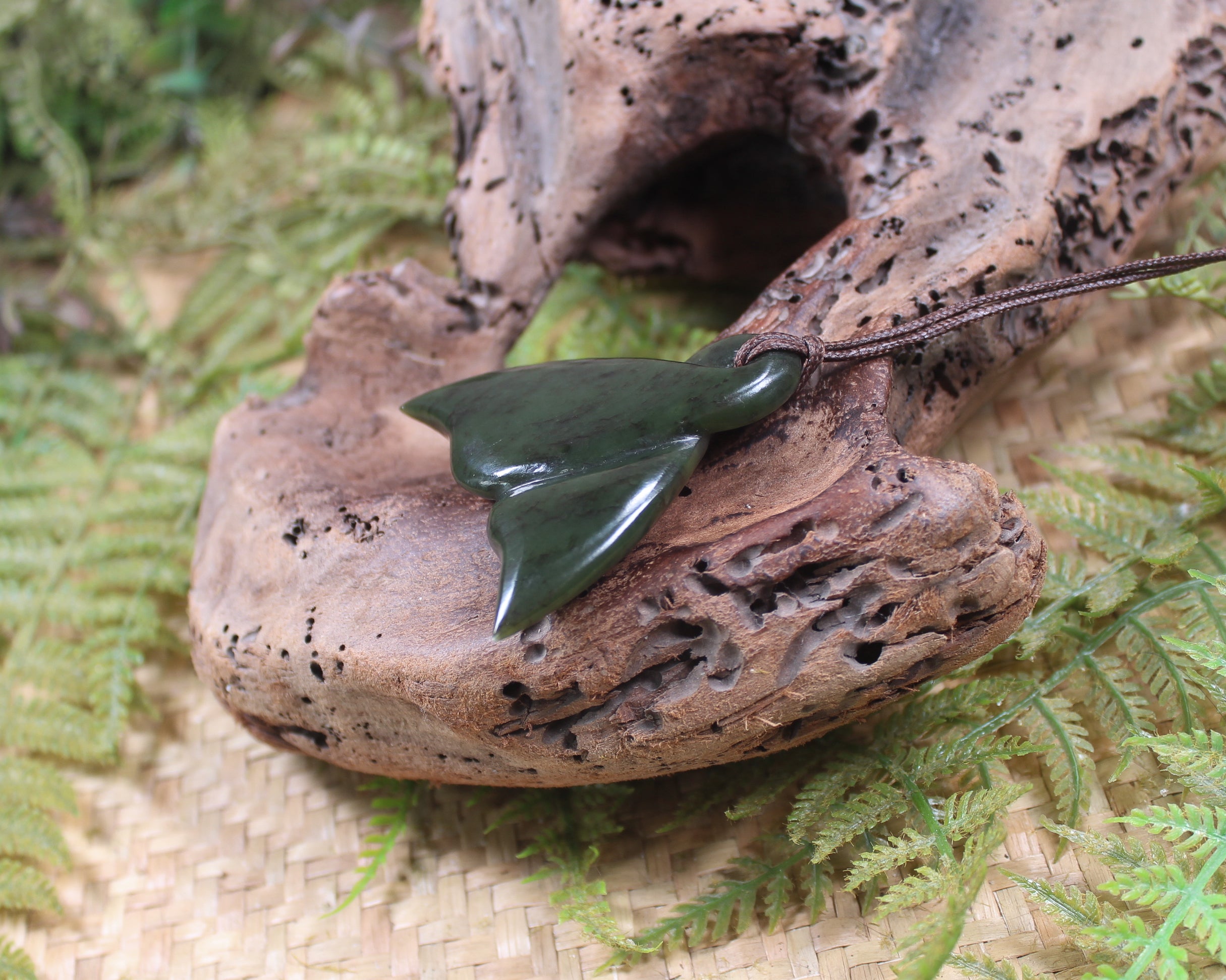 Whale Tail carved from Rimu Pounamu - NZ Greenstone