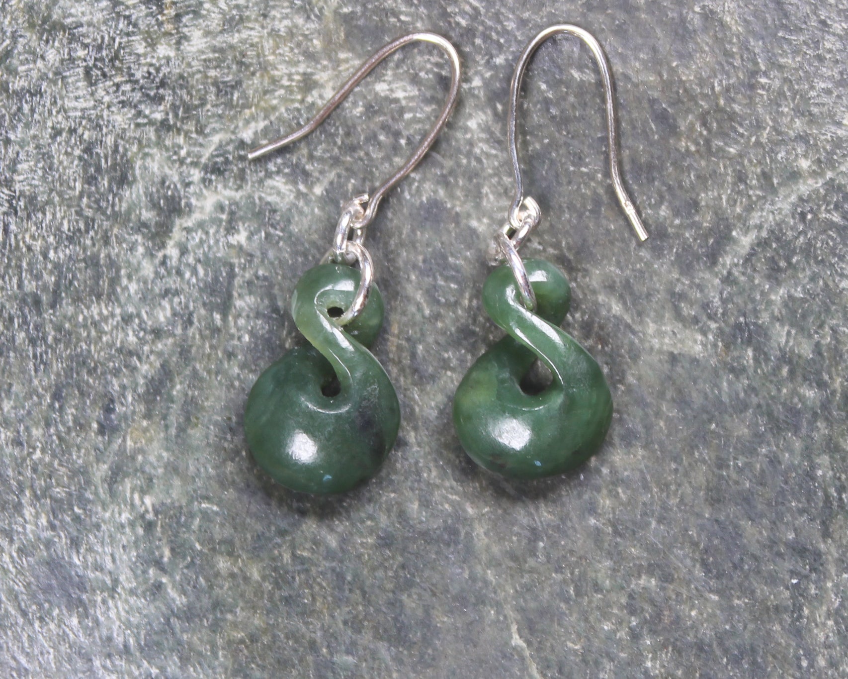 Twist Earrings carved from Hapopo Pounamu - NZ Greenstone