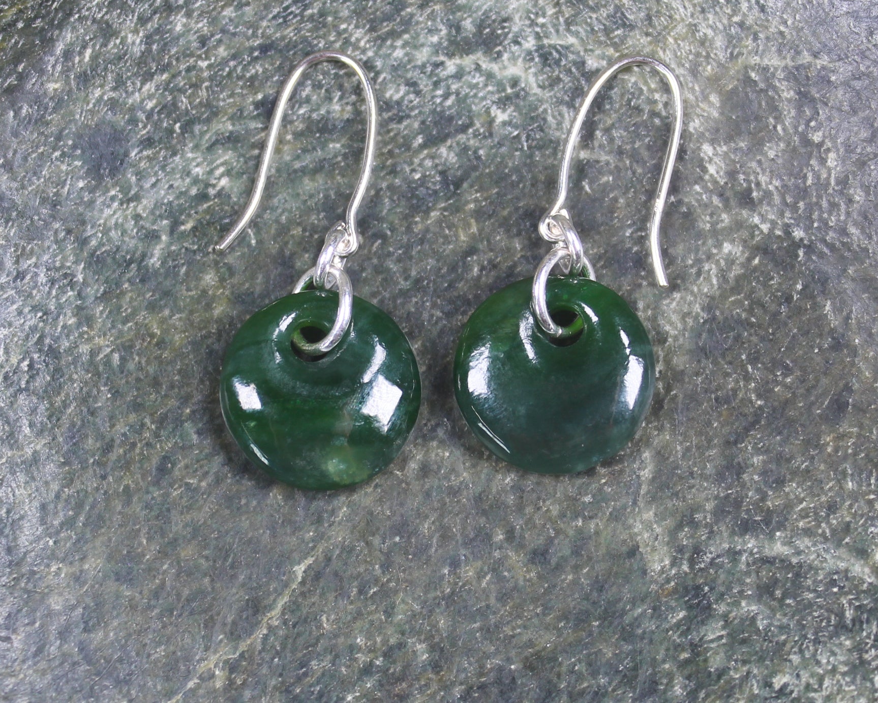 Porowhita Earrings carved from Kawakawa Pounamu - NZ Greenstone