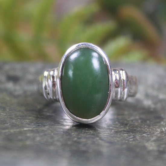 Sterling Silver Hapopo Pounamu Ring - NZ Greenstone