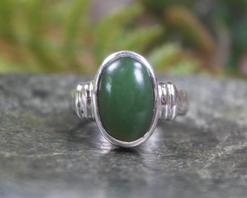 Sterling Silver Hapopo Pounamu Ring - NZ Greenstone