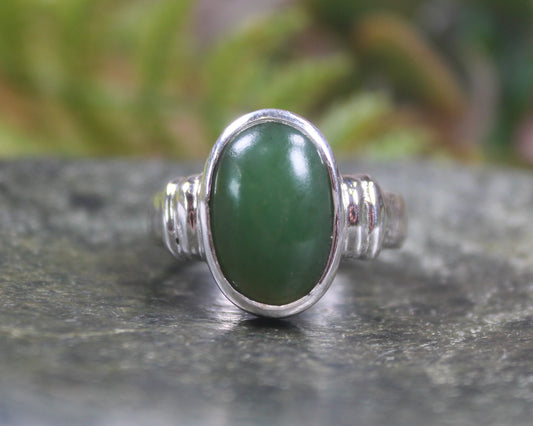Sterling Silver Hapopo Pounamu Ring - NZ Greenstone