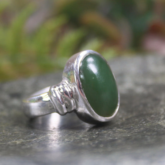 Sterling Silver Hapopo Pounamu Ring - NZ Greenstone