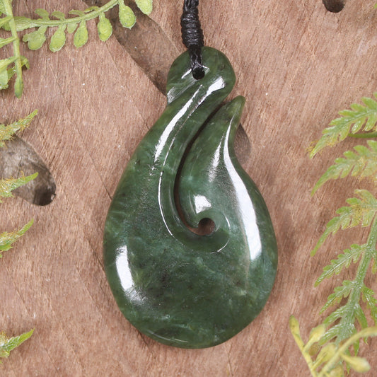 Hei Matau or Fish Hook carved from Hapopo Pounamu - NZ Greenstone