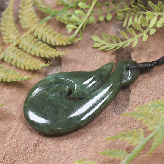 Hei Matau or Fish Hook carved from Hapopo Pounamu - NZ Greenstone
