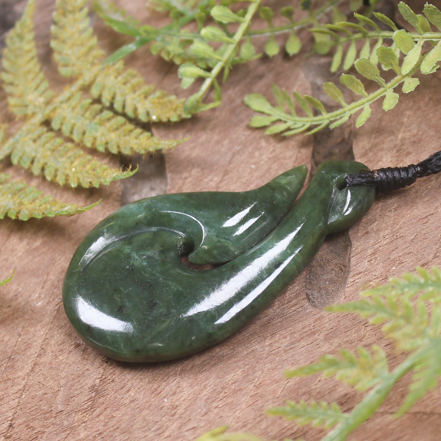 Hei Matau or Fish Hook carved from Hapopo Pounamu - NZ Greenstone