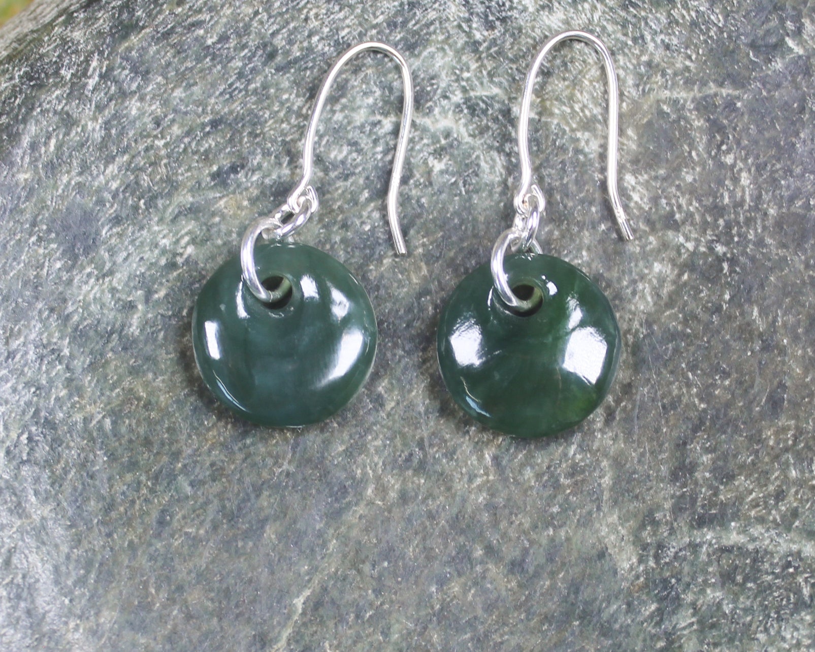 Porowhita Earrings carved from Inanga Pounamu - NZ Greenstone