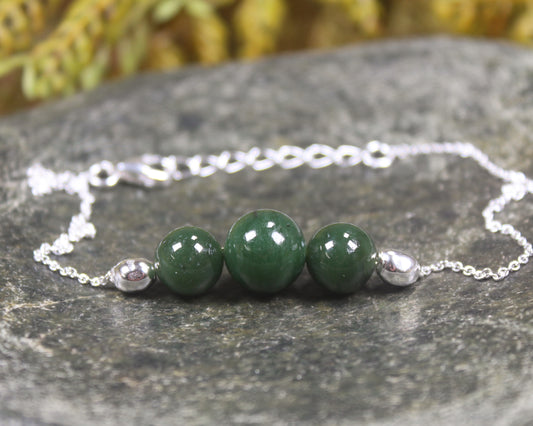 Kawakawa Pounamu Sterling Silver beaded bracelet - NZ Greenstone