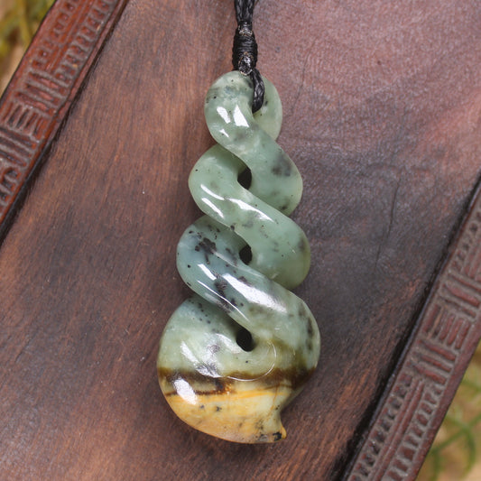 Twist or Pikorua carved from Flower Jade Pounamu - NZ Greenstone