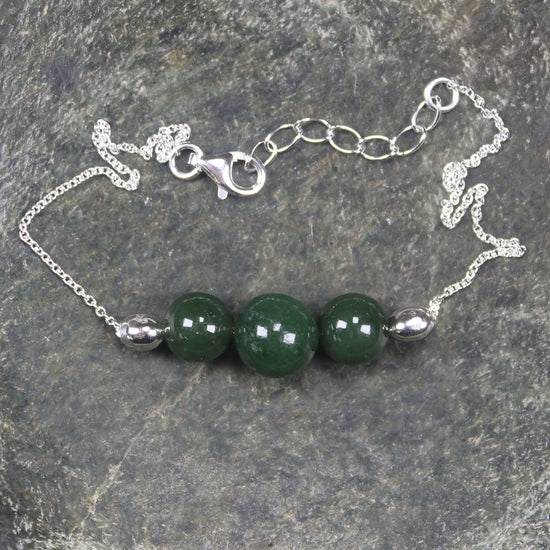 Kawakawa Pounamu Sterling Silver beaded bracelet - NZ Greenstone