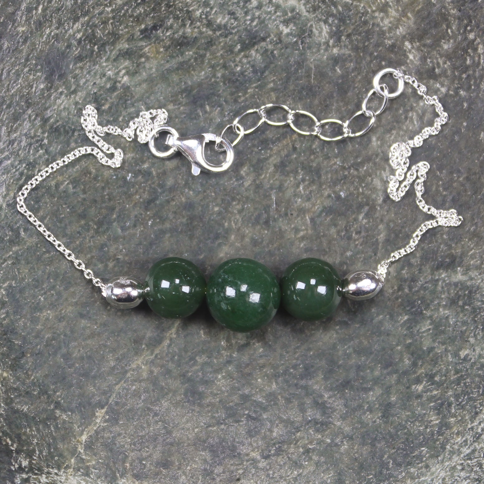 Kawakawa Pounamu Sterling Silver beaded bracelet - NZ Greenstone