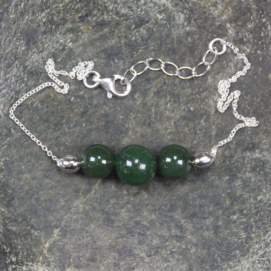 Kawakawa Pounamu Sterling Silver beaded bracelet - NZ Greenstone