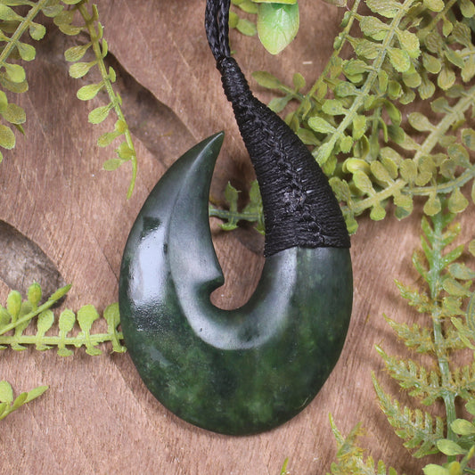 Hei Matau or Fish Hook carved from Kawakawa Pounamu - NZ Greenstone